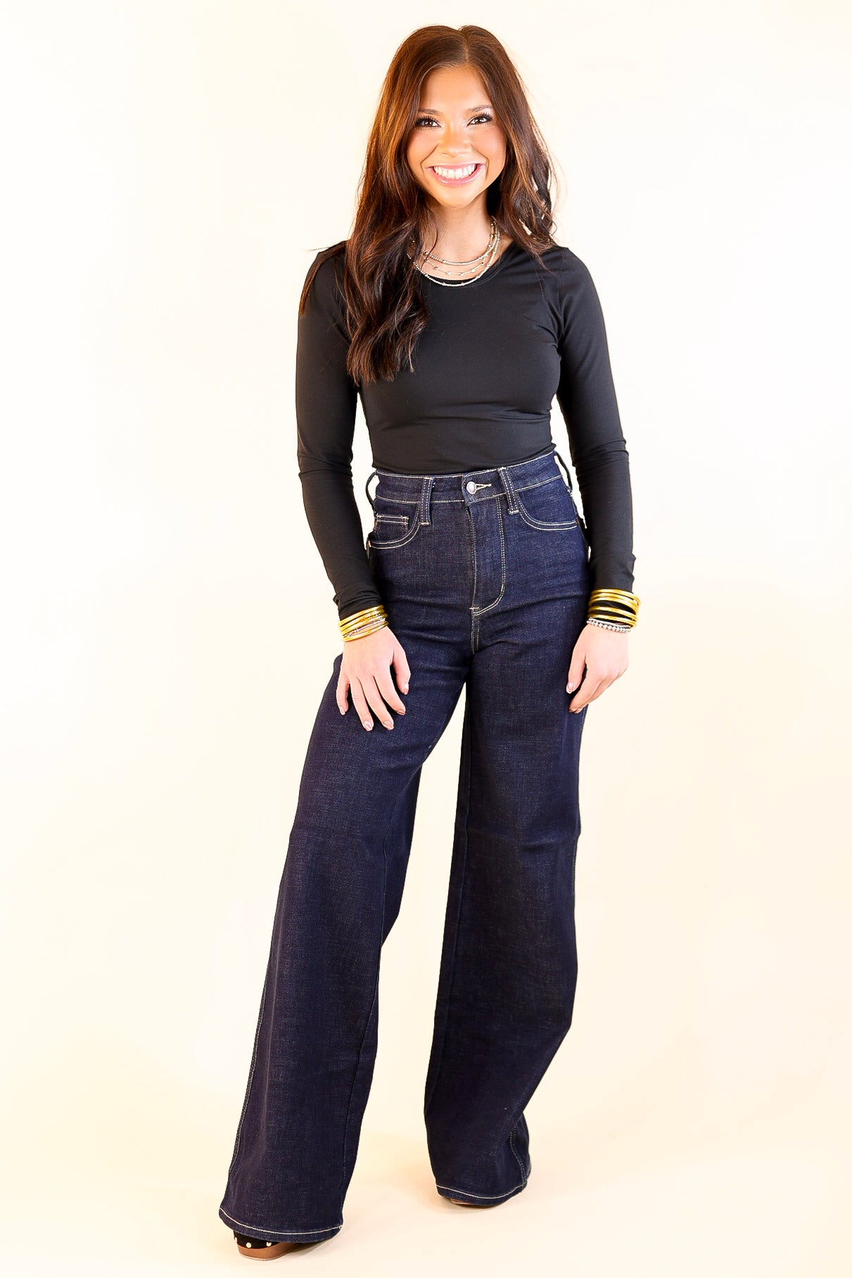 Judy Blue | Smooth Stride Tummy Control Retro Wide Leg Jean in Dark Rinse Wash