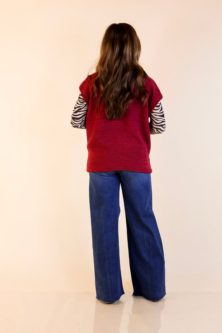 Forever Favorite Oversized Crew Neck Sweater Vest in Maroon