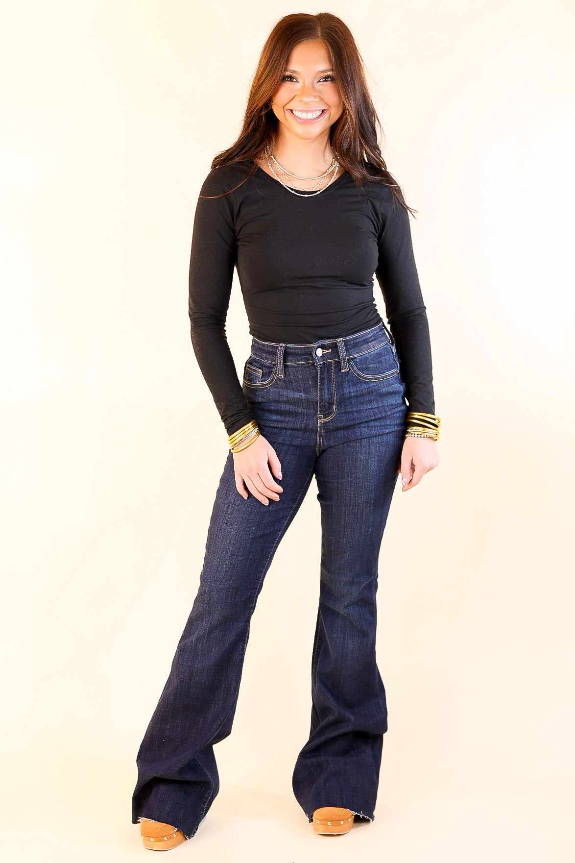 Judy Blue | Good Plot Raw Hem Flare Jeans in Dark Wash