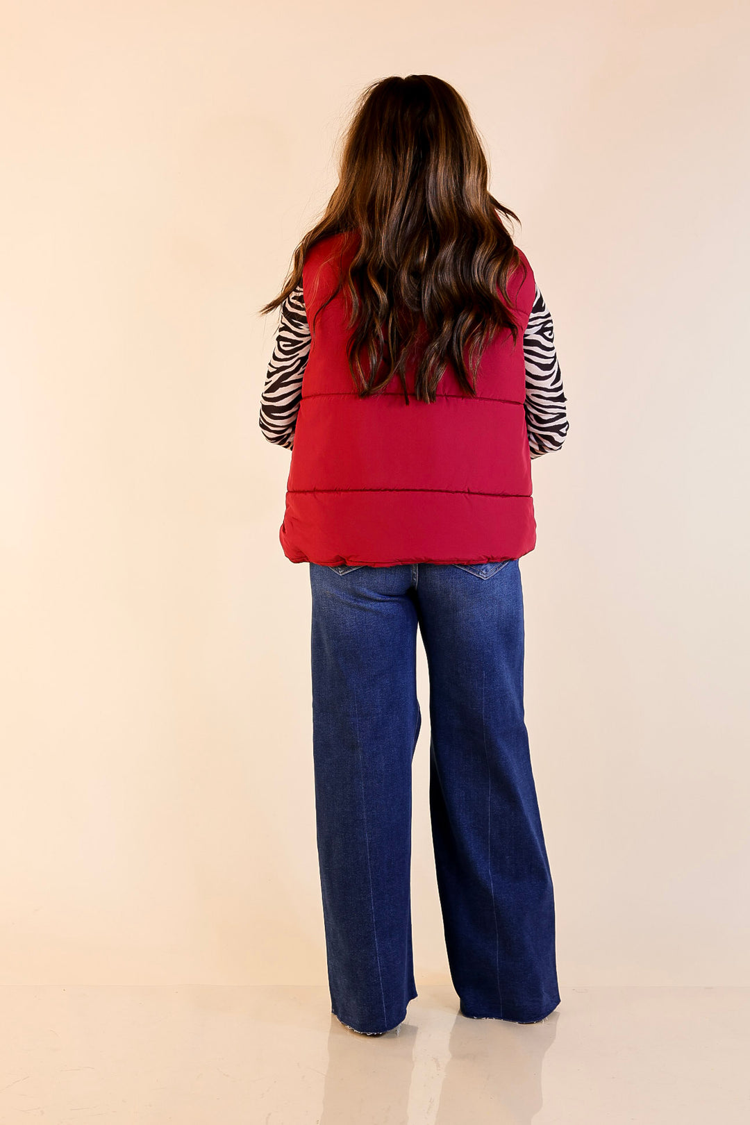 Evergreen Escape High Neck Puffer Vest in Maroon