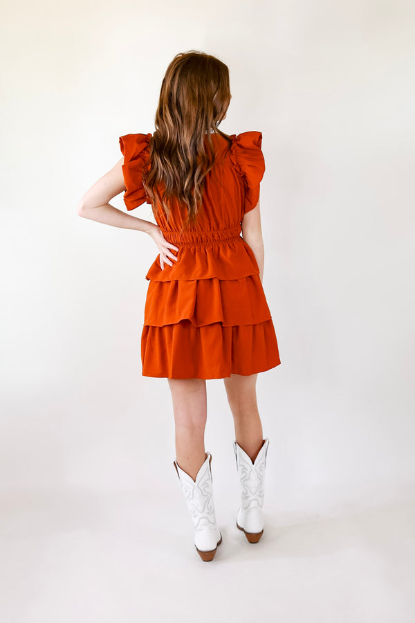 The Perfect Night Ruffle Cap Sleeve Dress in Pumpkin Orange