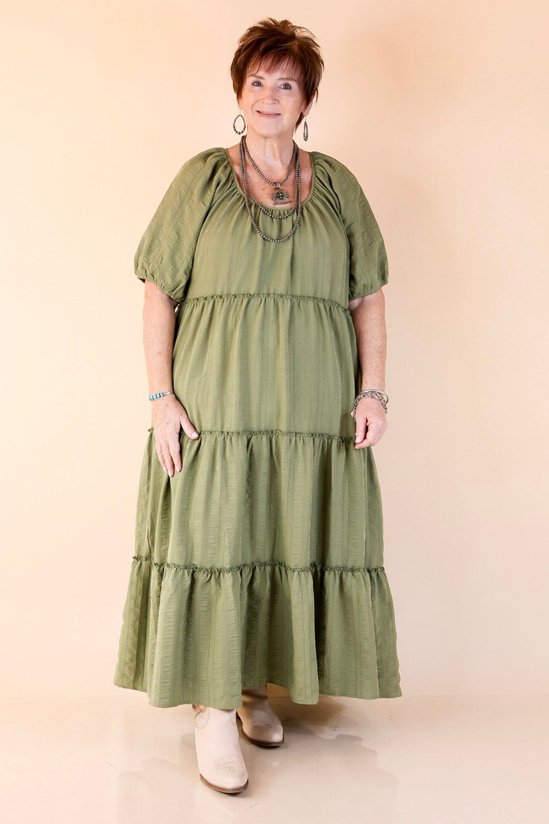 Sweetest Moments Ruffle Tiered Maxi Dress in Olive Green
