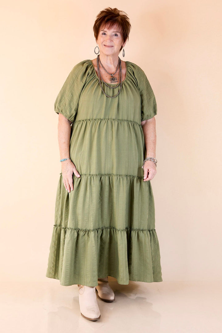 Sweetest Moments Ruffle Tiered Maxi Dress in Olive Green