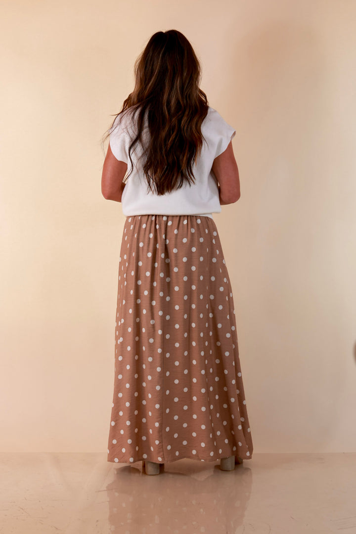 Two Ways to Charm Polka Dot Spaghetti Strap Dress Set with Detachable Ivory Top in Taupe