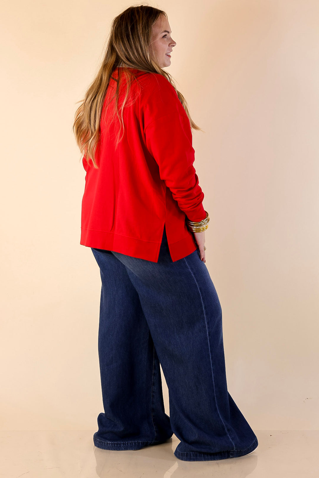 Mud Pie | Heart on My Sleeve Oversized Sequin Hearts Graphic Sweatshirt in Red