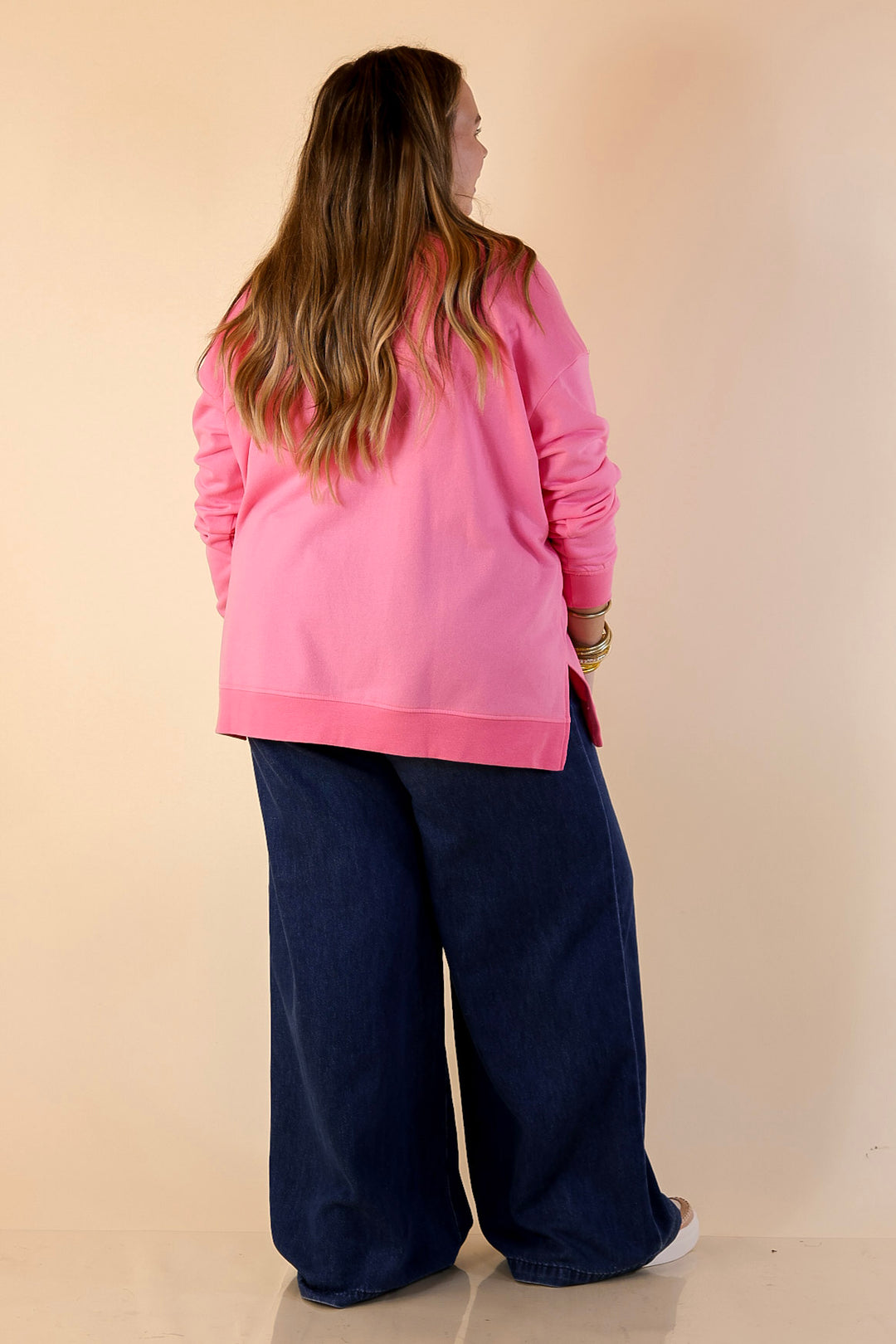 Mud Pie | Sweet on Repeat Oversized Sequin Conversation Hearts Graphic Sweatshirt in Pink