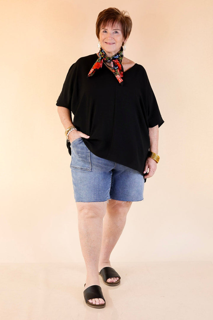 Judy Blue | Pocket Sweetie Denim Bermuda Shorts with Back Flap Pockets in Medium Wash