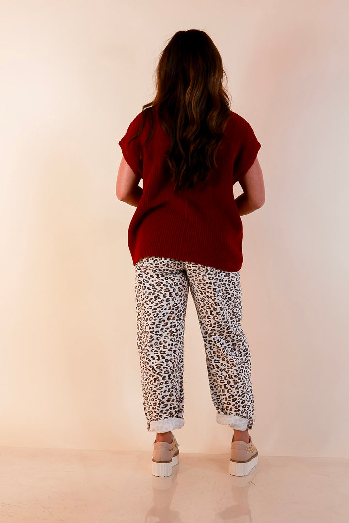 Repeat Ready Cap Sleeve Sweater with Front Pocket in Maroon