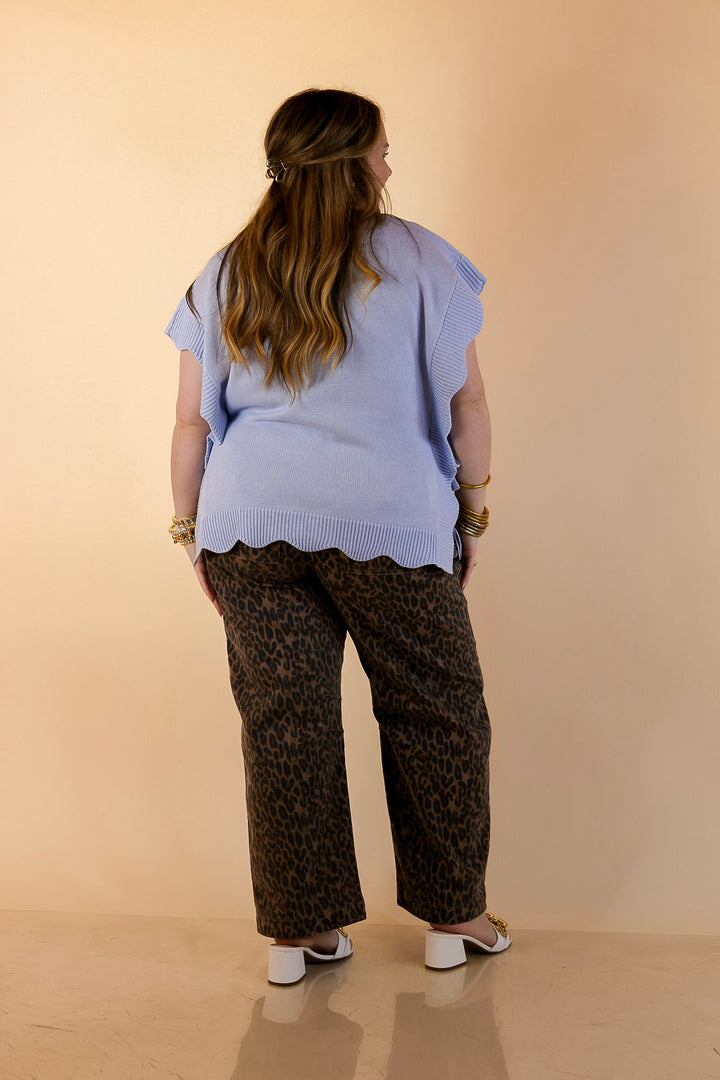Mud Pie | Sweet Simplicity Scalloped Edge Side Tie Knit One Sized Poncho Sweater in Blue
