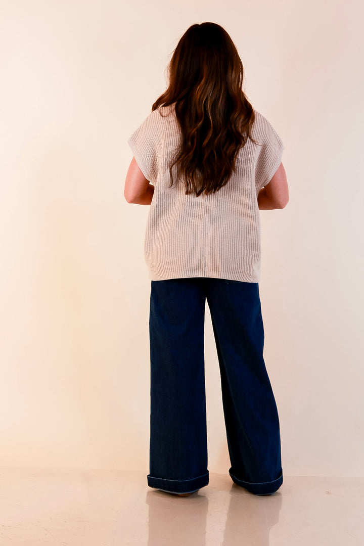 Repeat Ready Cap Sleeve Sweater with Front Pocket in Natural Beige