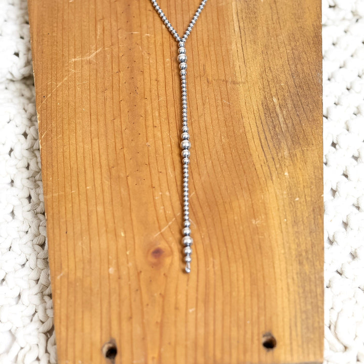 Navajo | Handmade Sterling Silver 3mm-6mm Navajo Pearls Lariat Necklace | Varying Lengths