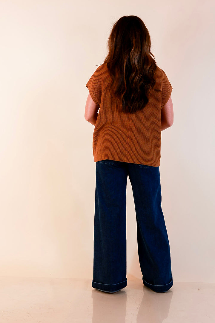 Repeat Ready Cap Sleeve Sweater with Front Pocket in Camel Brown