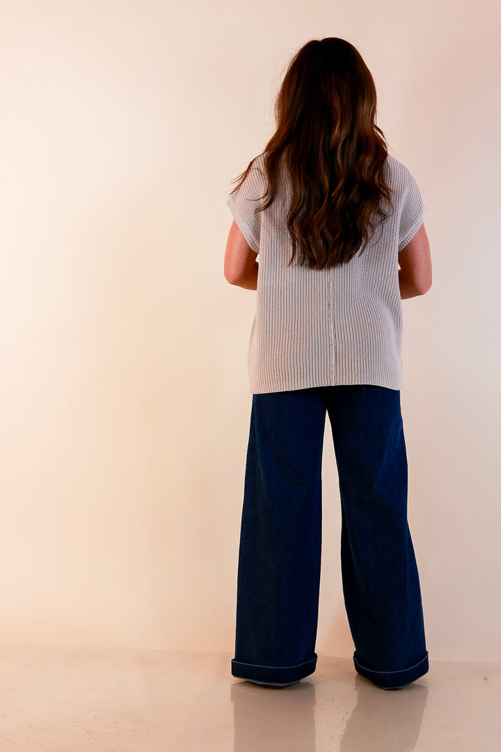 Repeat Ready Cap Sleeve Sweater with Front Pocket in Stone Beige