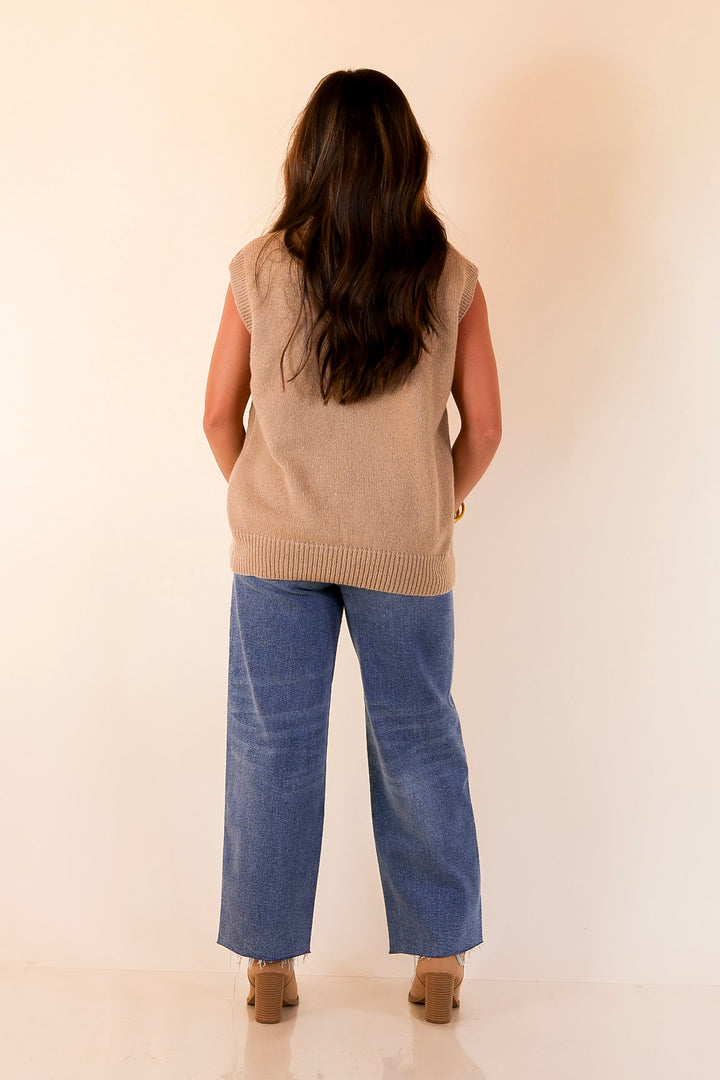 Vested Interest Knit V Neck Sweater Vest in Oatmeal Taupe