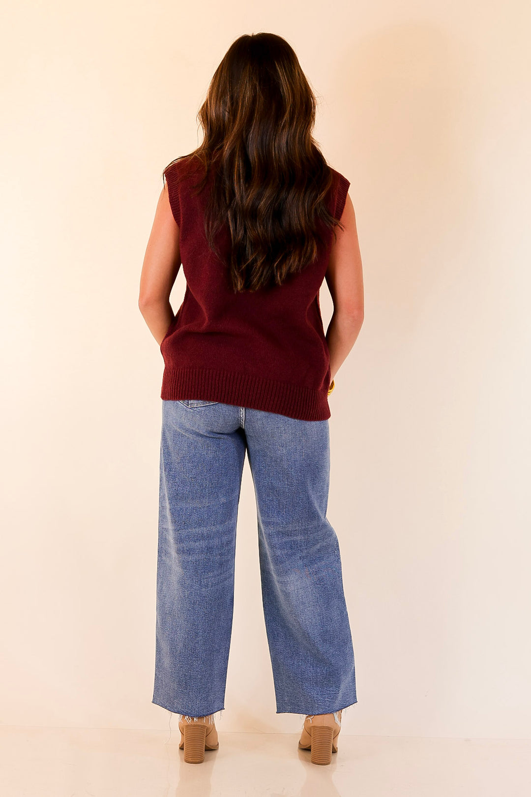 Vested Interest Knit V Neck Sweater Vest in Maroon