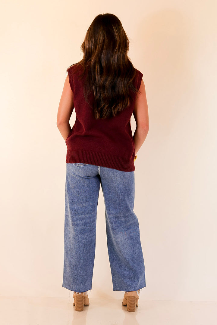 Vested Interest Knit V Neck Sweater Vest in Maroon
