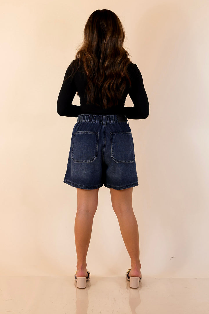 Judy Blue | Easy Company Featherweight Drawstring Denim Shorts in Dark Wash