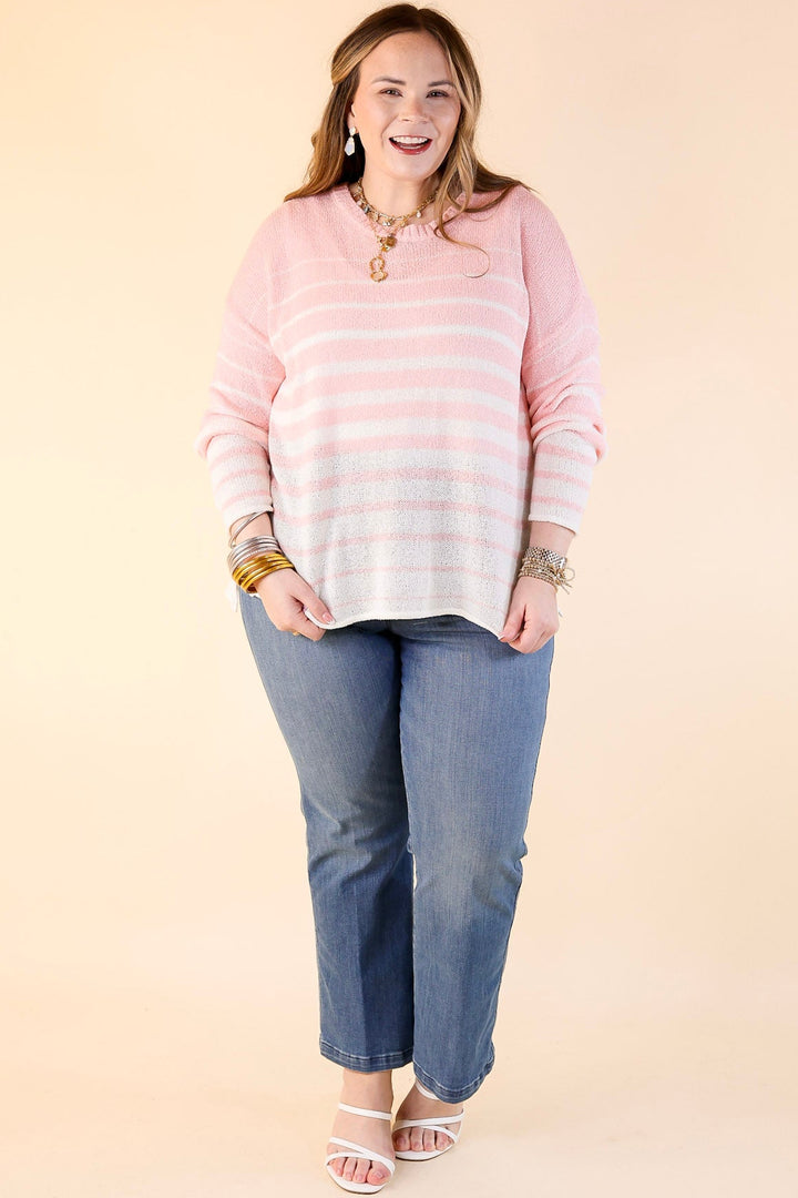 Simply Southern | Light and Lovely Long Sleeve Striped Sweater Top in Light Pink