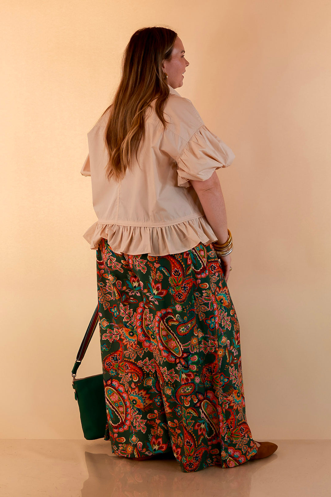Style in Session Solid Button Down Peplum Bubble Sleeve Top in Ivory
