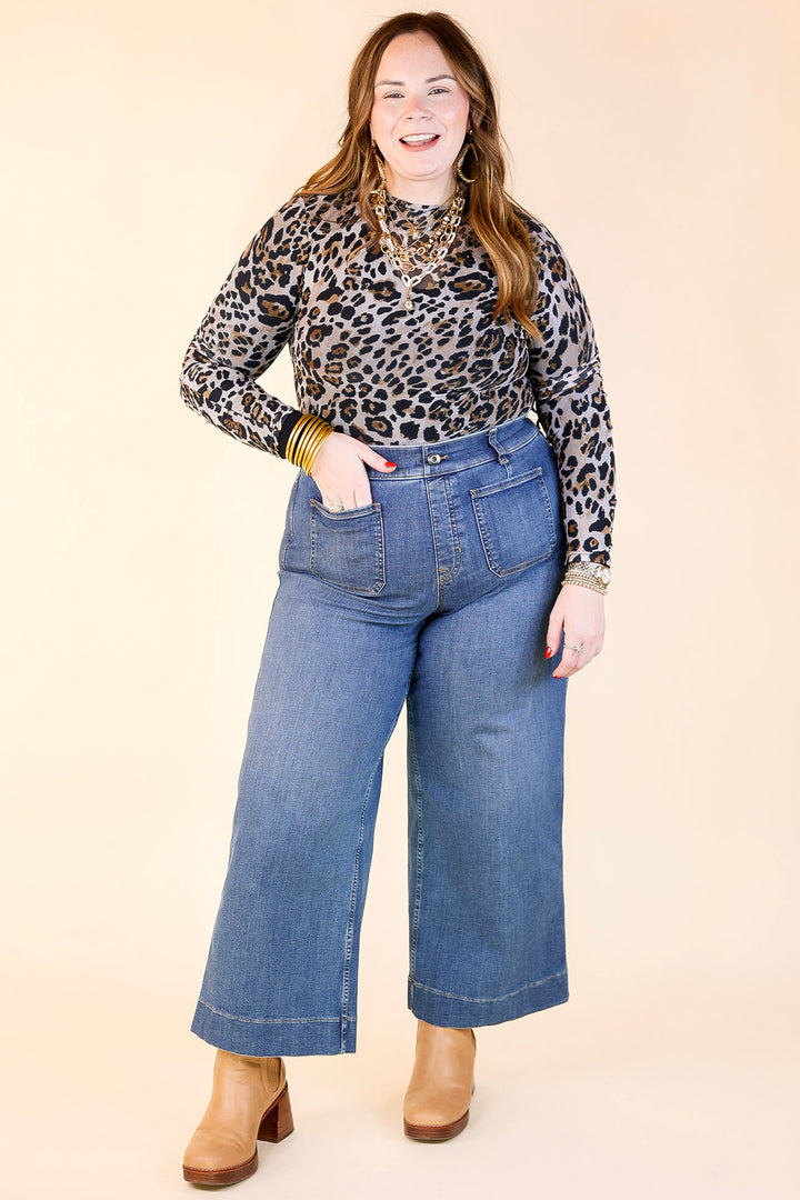 Try Your Luck Mesh Long Sleeve Print Bodysuit with Cream Background in Leopard Print