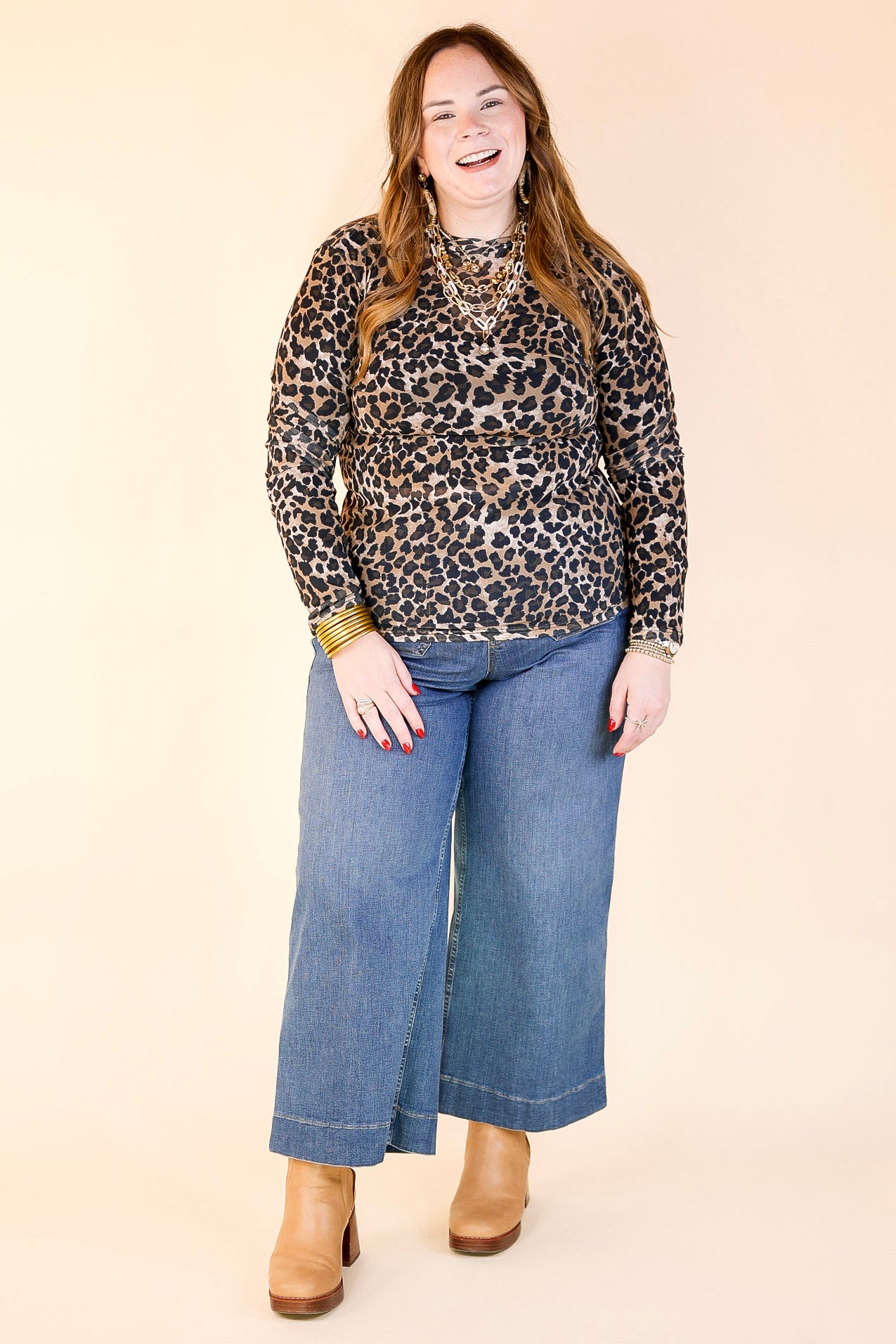 Try Your Luck Mesh Long Sleeve Top in Leopard Print