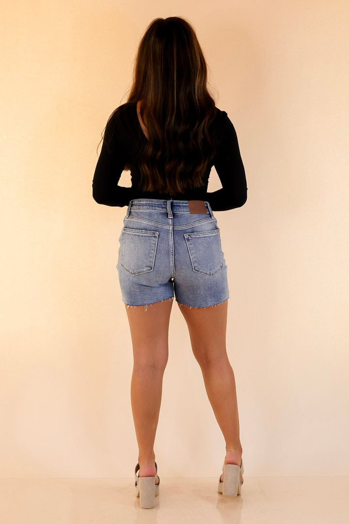 Judy Blue | Rough Around the Edges Denim Shorts in Stone Wash