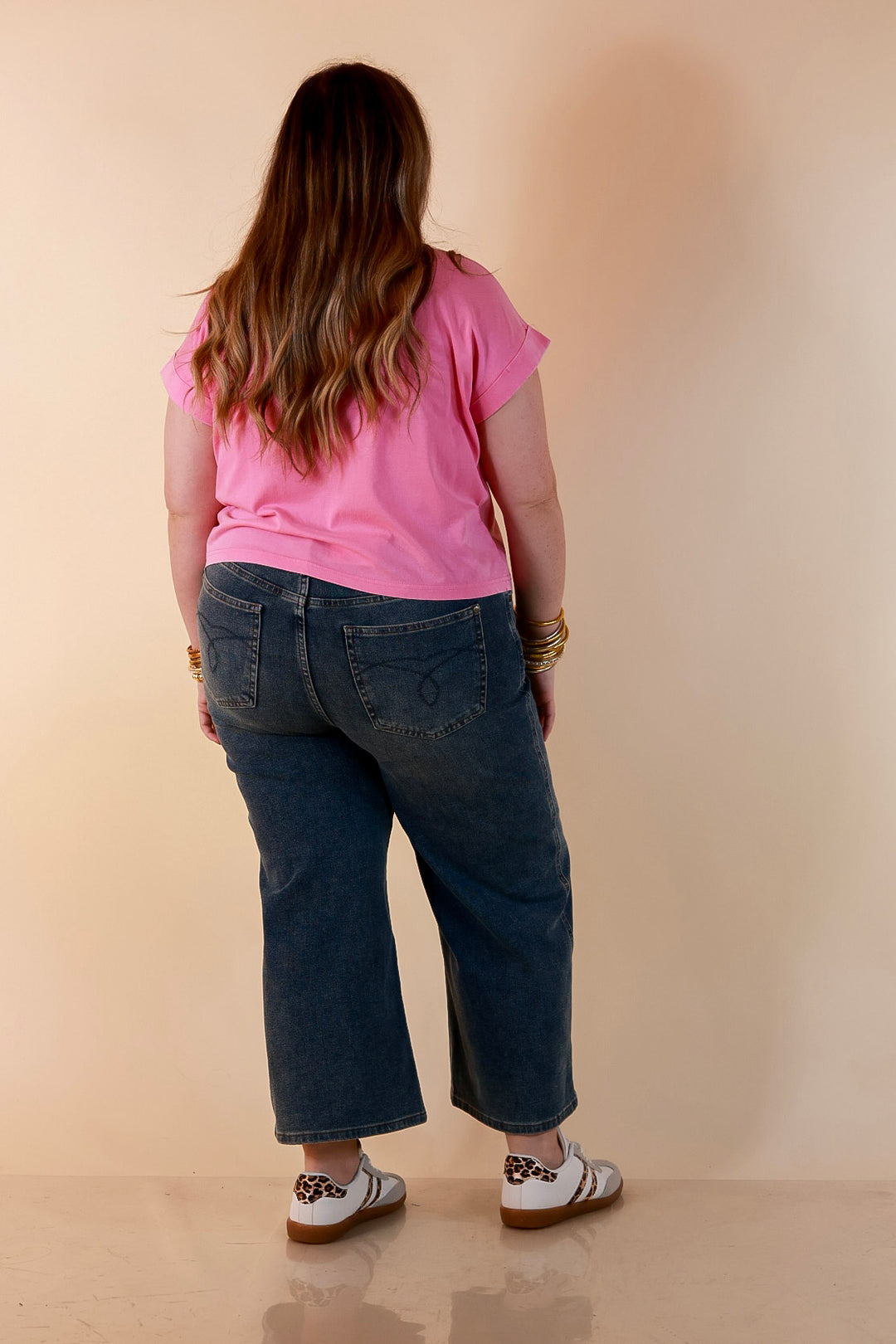 Easy Chic Mineral Washed Short Sleeve Cropped Tee in Candy Pink