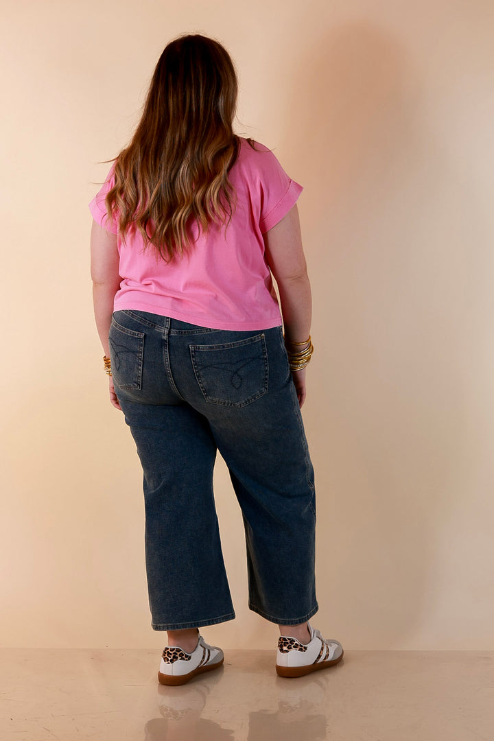 Easy Chic Mineral Washed Short Sleeve Cropped Tee in Candy Pink