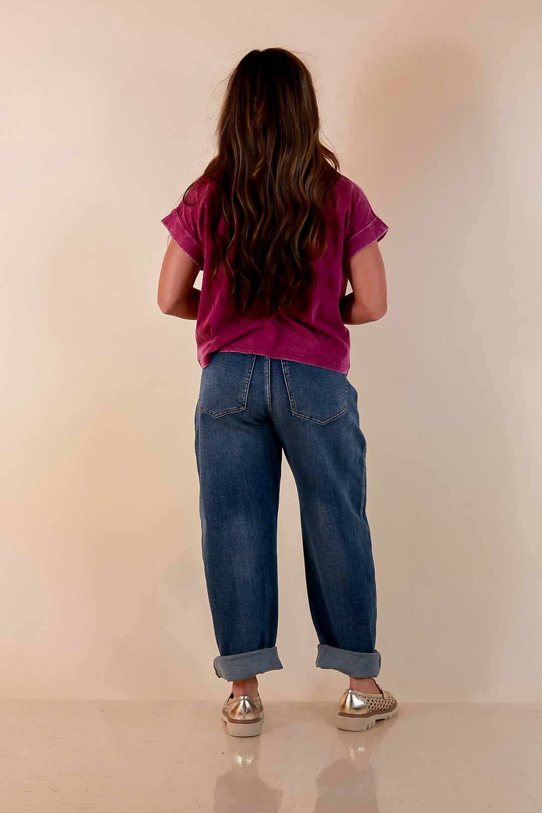 Easy Chic Mineral Washed Short Sleeve Cropped Tee in Plum Purple