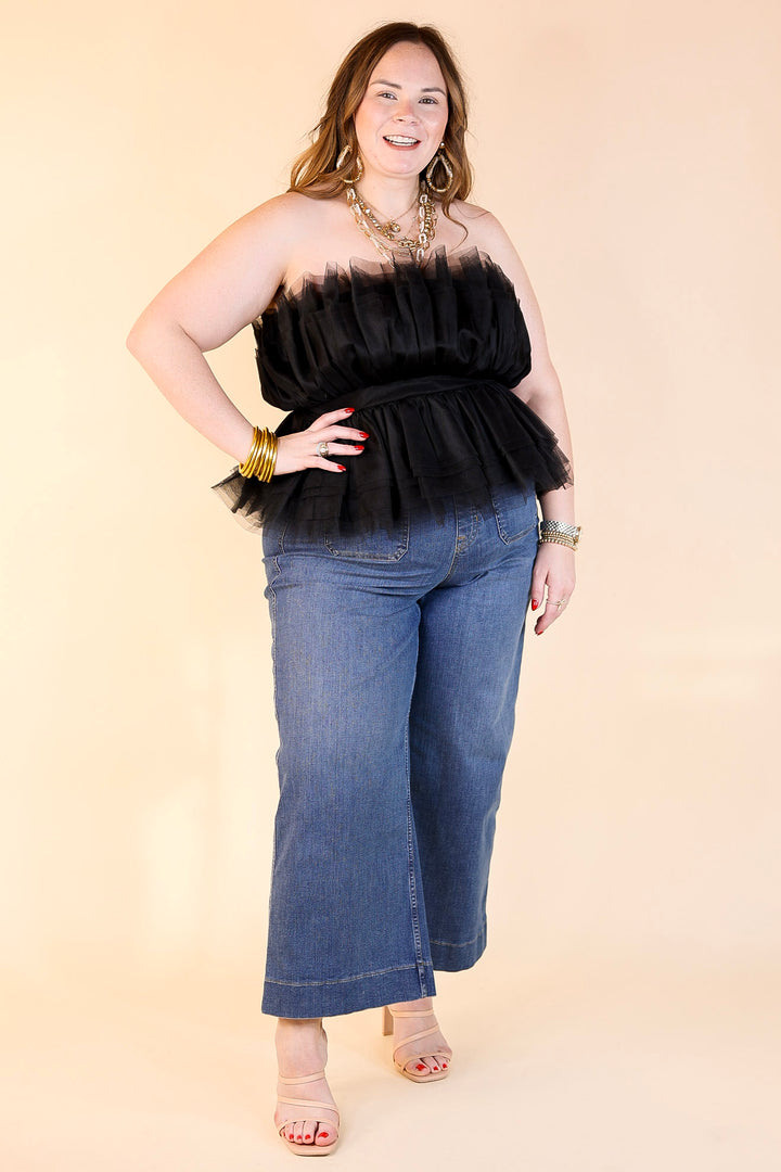 Pretty In Paris Strapless Tulle Top in Black