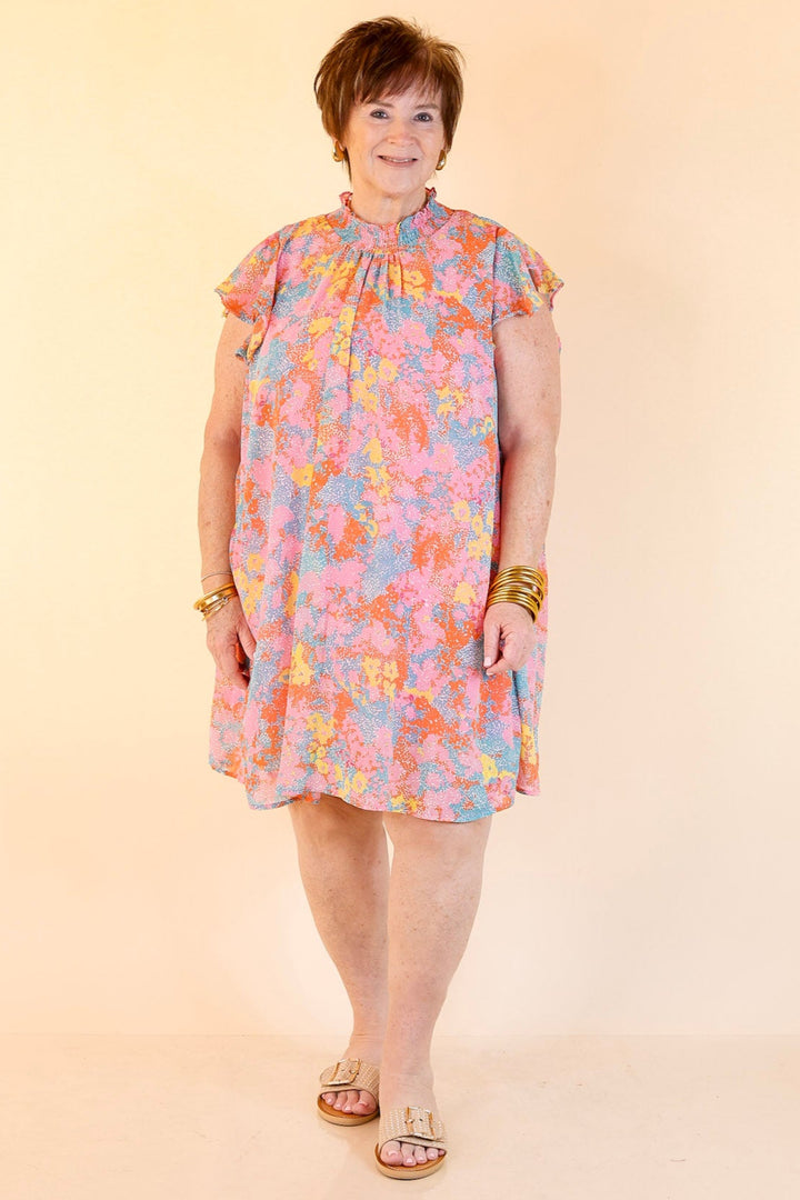 Out On The Town Ruffle Sleeve Floral Dress in Light Pink