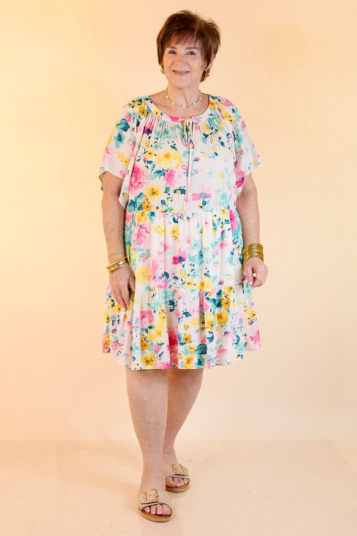 Piece Of Paradise Tiered Floral Dress with Keyhole in Ivory