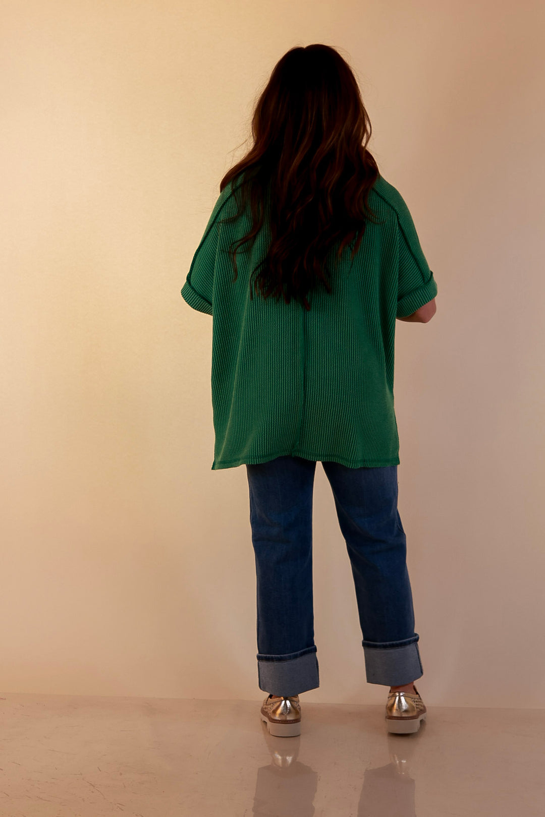 Daily Perfection Scoop Neck Short Sleeve Ribbed Top in Green
