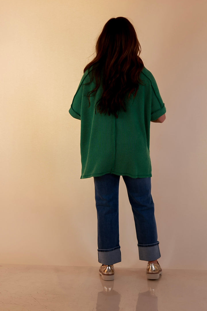 Daily Perfection Scoop Neck Short Sleeve Ribbed Top in Green