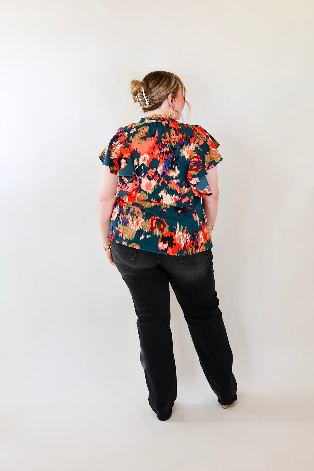 Endless Charisma Short Sleeve Blouse in Dark Teal Green - Giddy Up Glamour Boutique