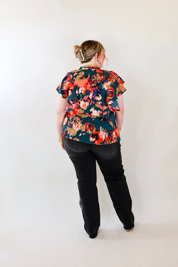 Endless Charisma Short Sleeve Blouse in Dark Teal Green - Giddy Up Glamour Boutique