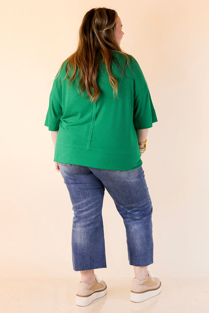 Subtle Spark Crew Neck Short Sleeve Shirt with Seam Detailing in Green