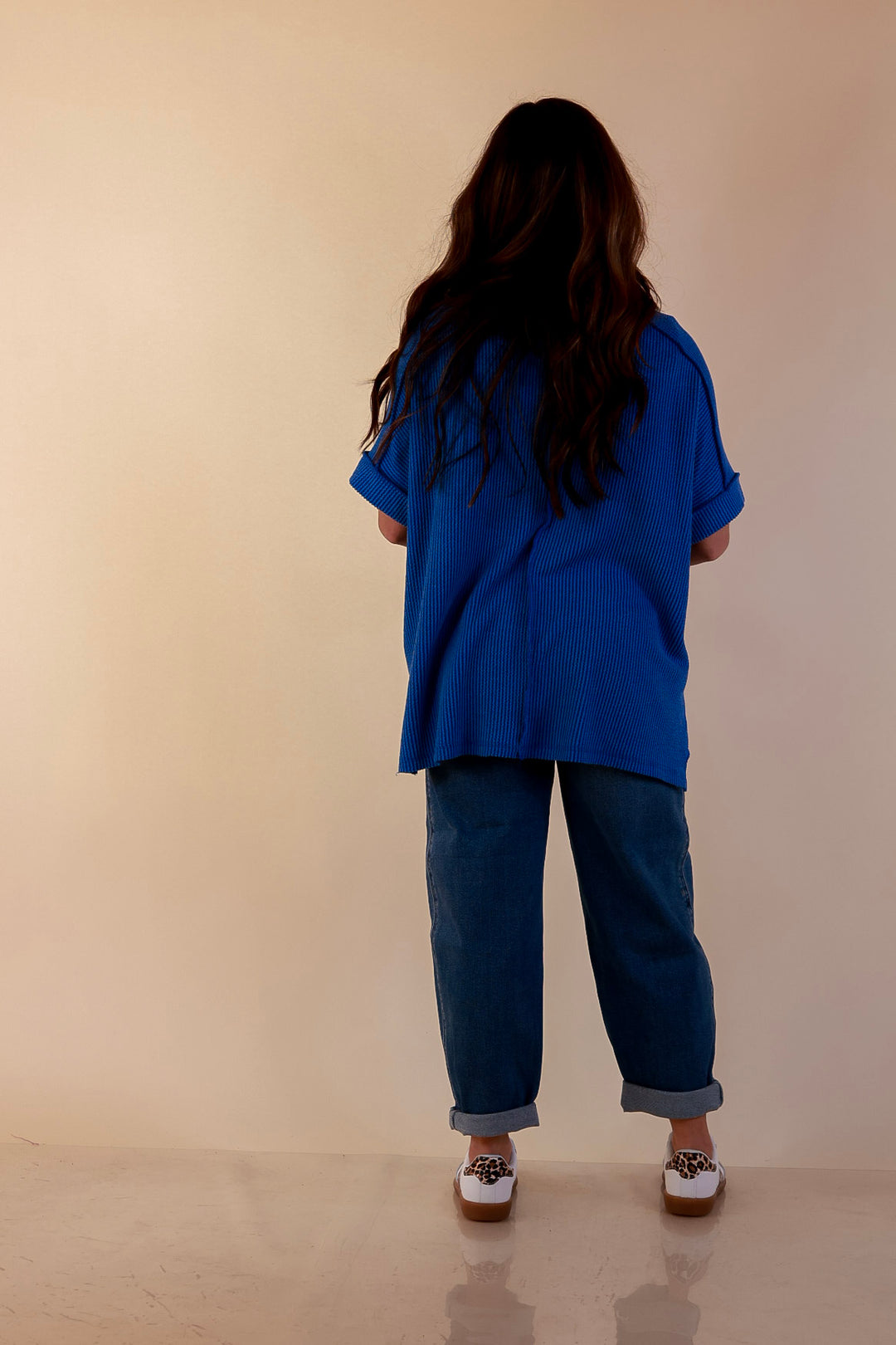 Daily Perfection Scoop Neck Short Sleeve Ribbed Top in Ocean Blue