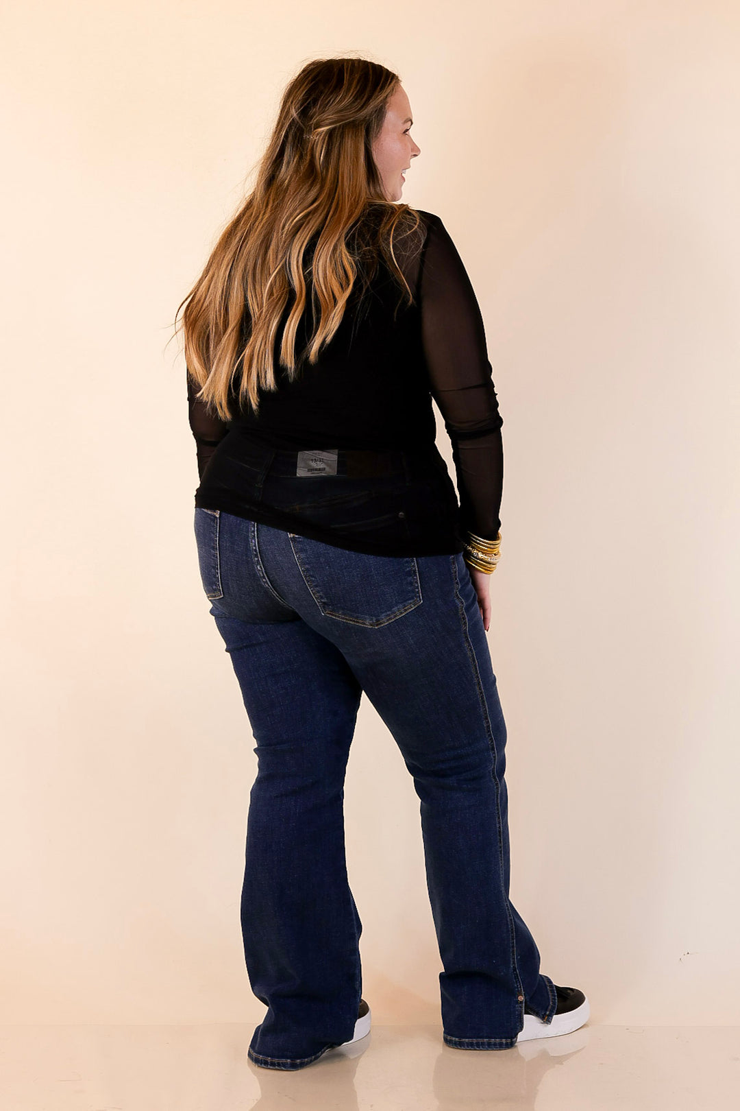 Sheer Confidence Solid Mesh Long Sleeve Top in Black