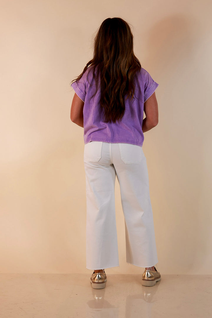 Easy Chic Mineral Washed Short Sleeve Cropped Tee in Lavender Purple