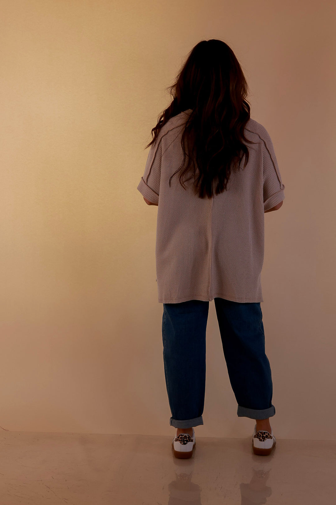 Daily Perfection Scoop Neck Short Sleeve Ribbed Top in Beige