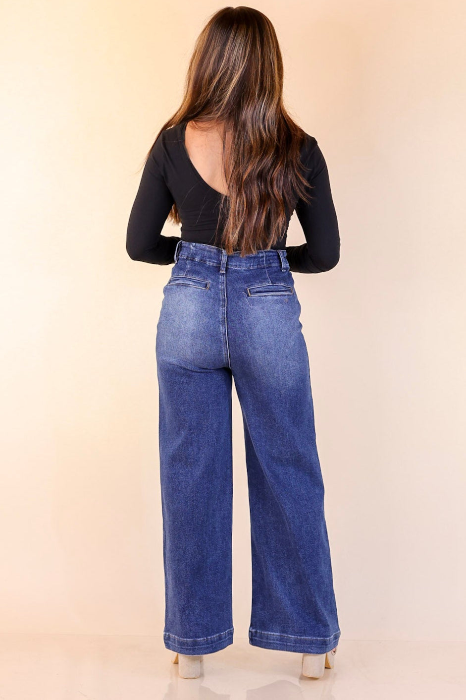 Patch Me In Denim Wide Leg Jean with Front Patch Pocket in Dark Wash