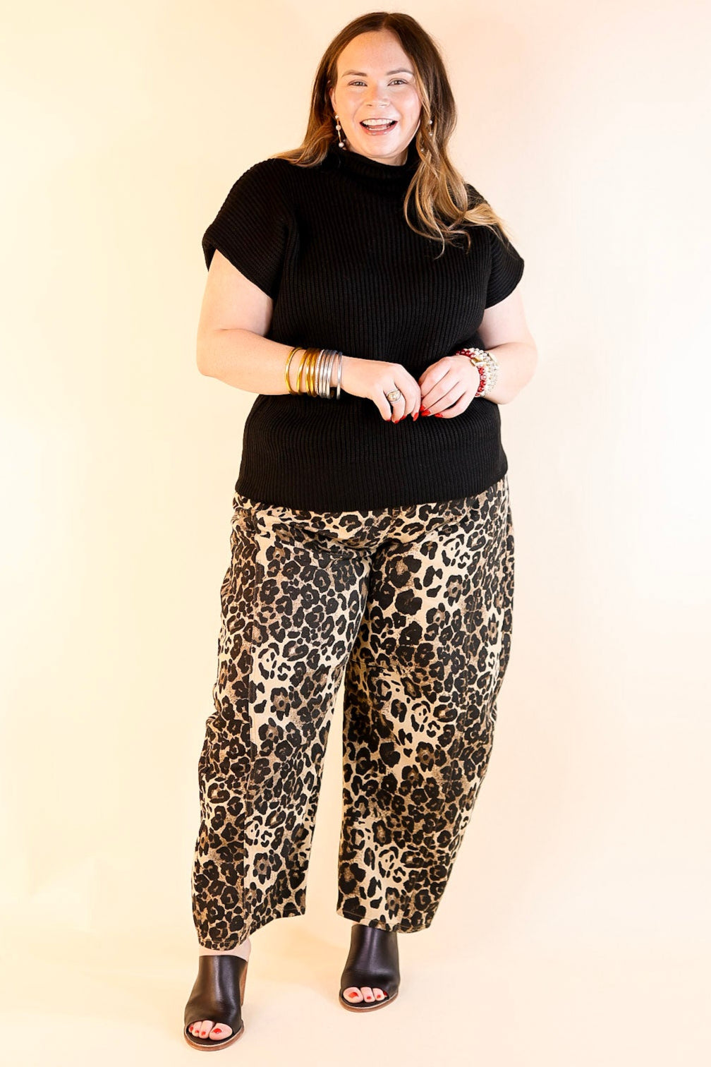 Run Wild Wide Leg Barrel Denim Jean in Leopard Print