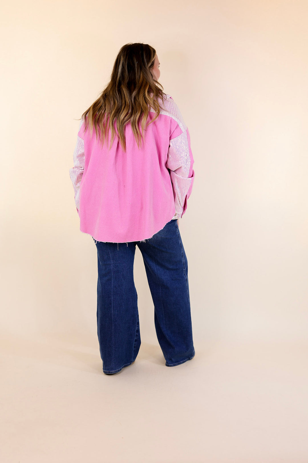 Chat With Me Sequin Detail Button Up Jacket in Pink