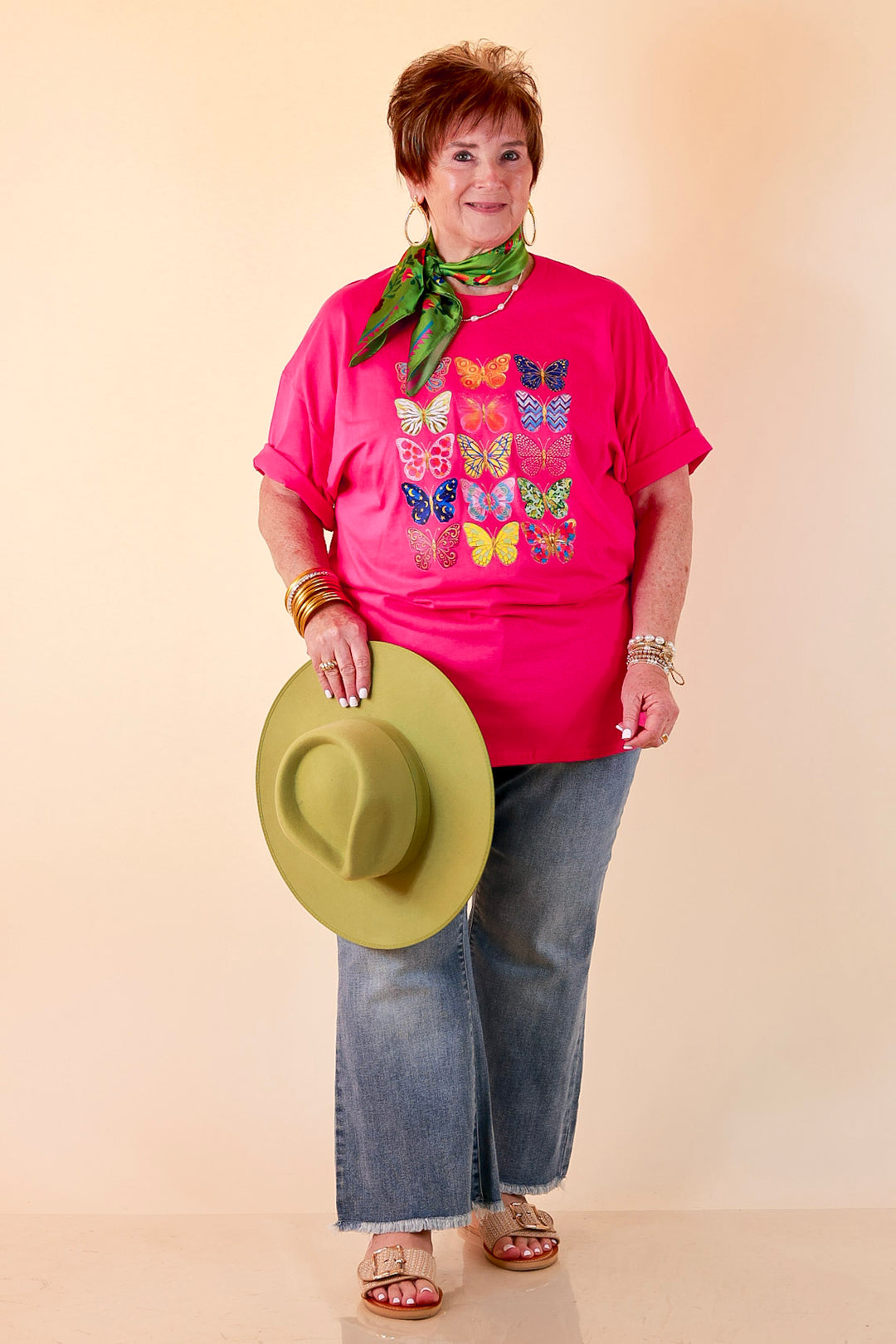 Butterfly Season Multi Print Butterflies Short Sleeve Graphic Tee in Hot Pink