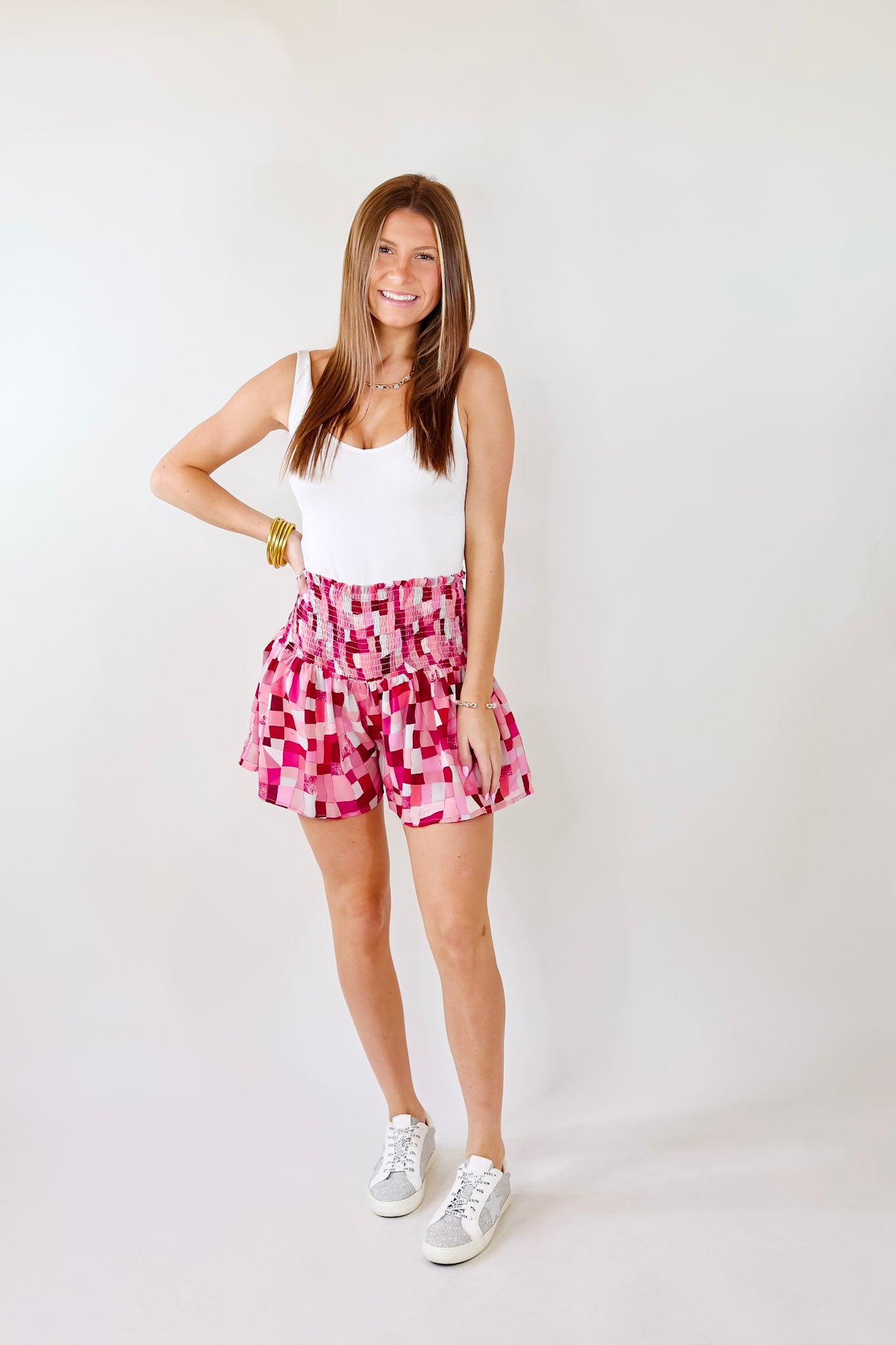 Center Of Attention Disco Ruffle Shorts in Berry Pink
