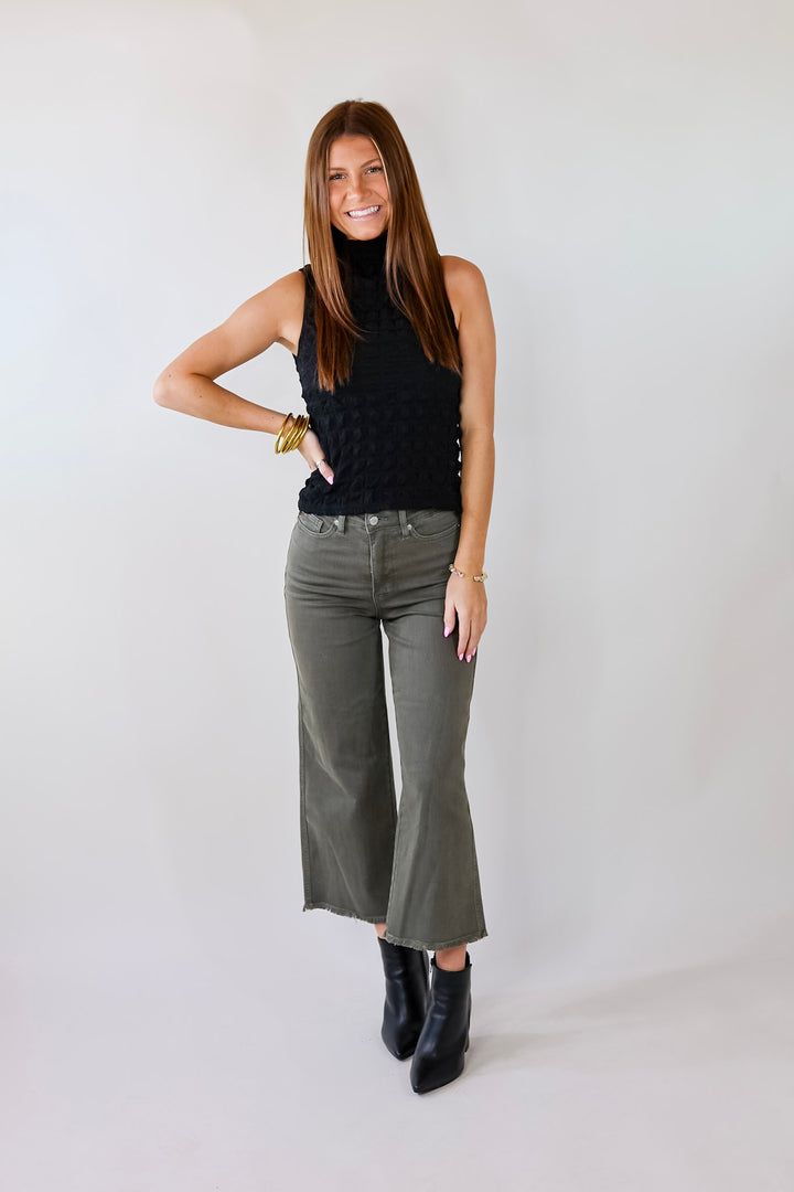 Daring Stares Mock Neck Bubble Tank Top in Black - Giddy Up Glamour Boutique