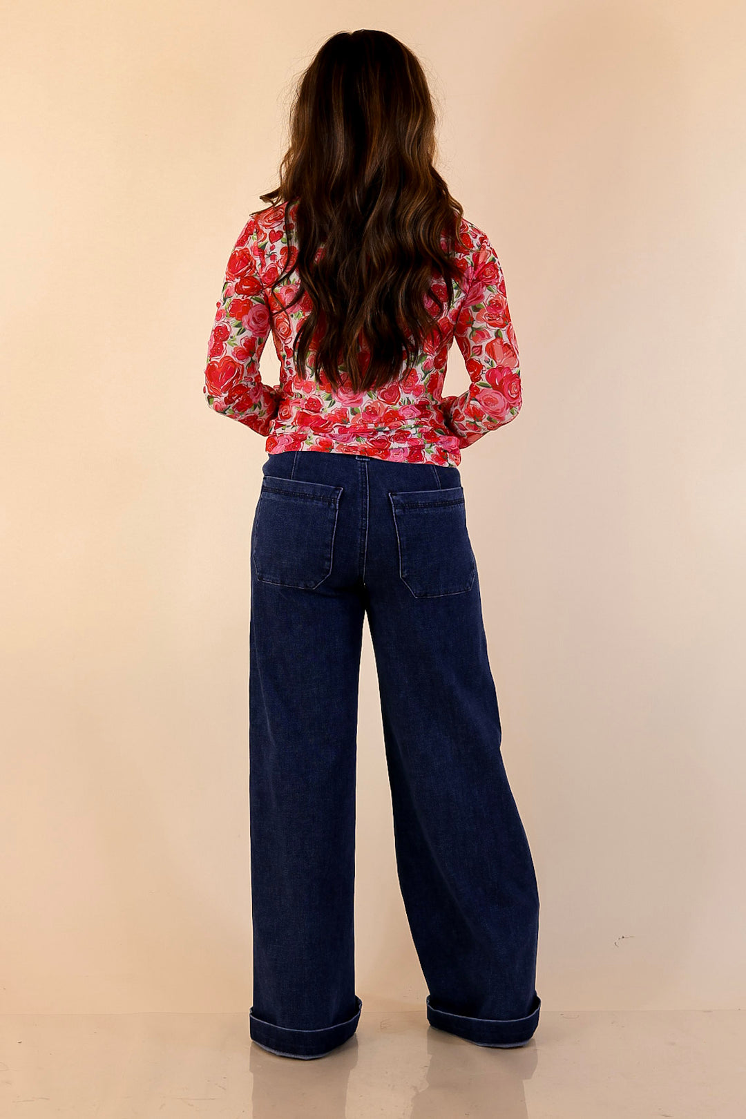 The Perfect Layer Colorful Floral and Hearts Print Mesh Long Sleeve Top in White