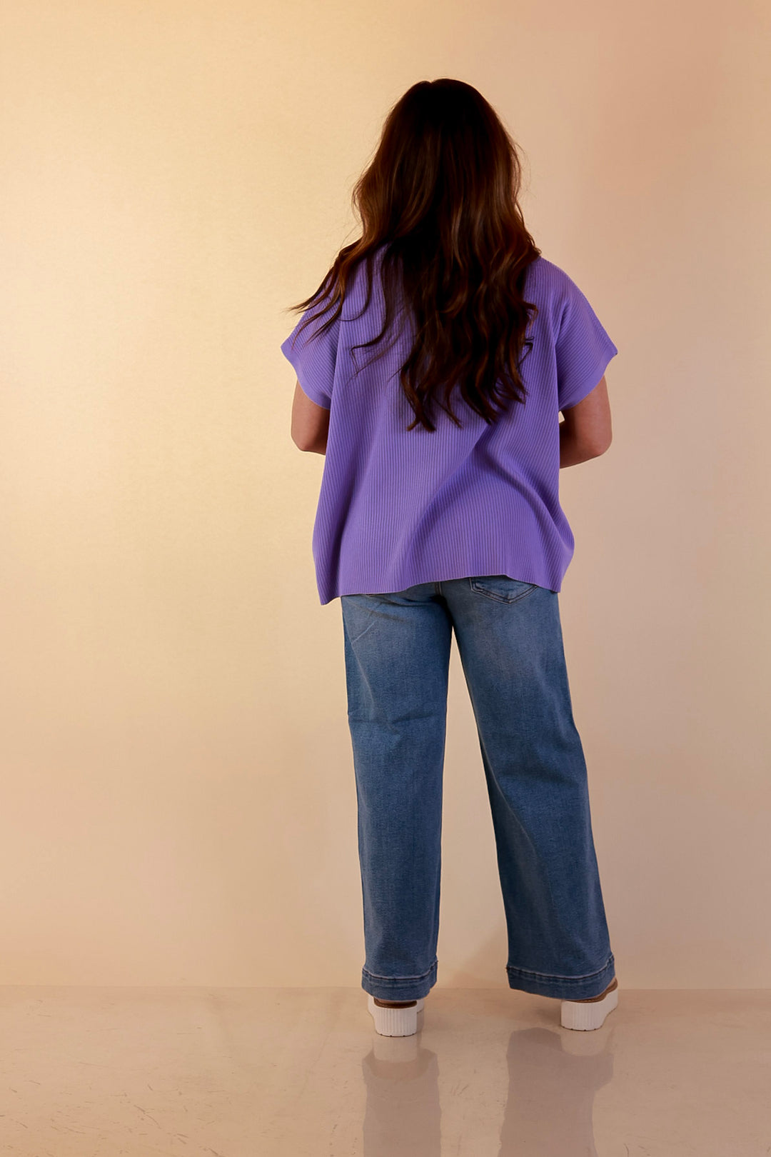 Always in Style Short Sleeve Mock Neck Top in Lavender Purple