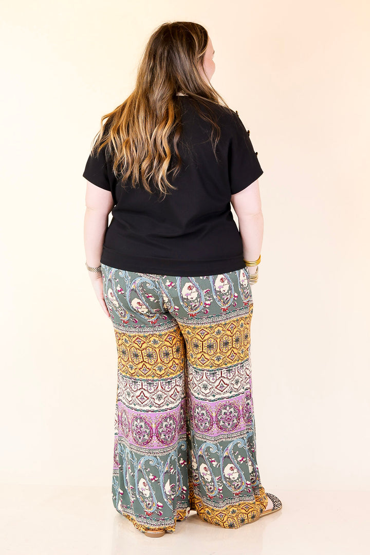 Golden Hour Glow Ribbed Crew Neck Top With Gold Button Detailing in Black